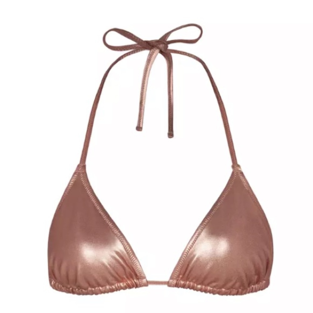 Skims Swim Metallic Triangle Bikini Top Size XL Rose Gold